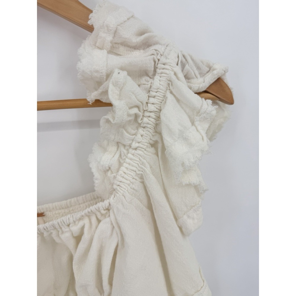 Free People Smocked Ivory Crop Top Blouse Flowy Sz XS Raw Hem Boho Festival - Picture 3 of 7